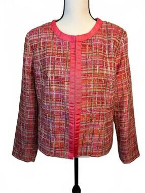 Chico's Women's Size 2 Pink Multi Tweed Lined Jacket Blazer